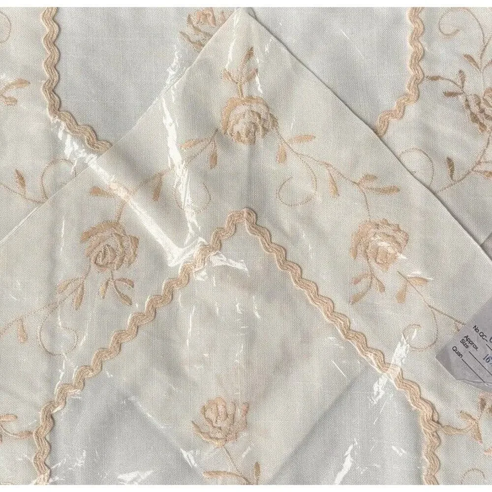 Vintage New White Hand Embroidery  Linen Table Runner Dresser Scarf 16x36 Floral